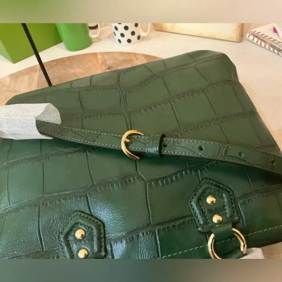 Coach mini tote rich forest green leather bag with gold hardware